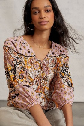 ANTHROPOLOGIE Emma Printed Tie-Front Blouse / floral blouses