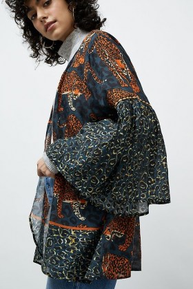 Bl-nk Leopard-Print Kimono / mixed animal prints / flared sleeve kimonos