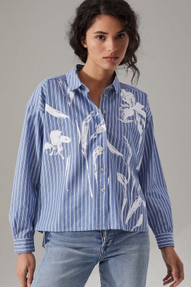 Maeve Alaina Embroidered Swing Buttondown / blue floral shirts