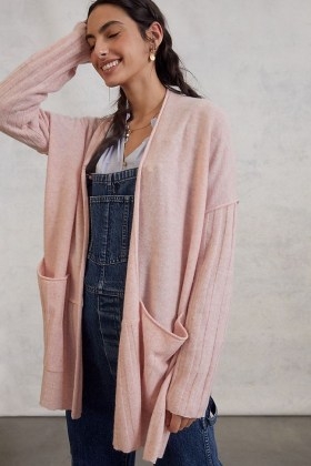 Pilcro Mafalda Cashmere Cardigan ~ pink luxe open front cardigans - flipped