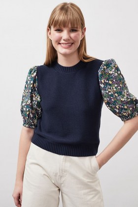ANTHROPOLOGIE Puffed Sleeve Poplin Jumper / floral sleeved jumpers