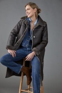 ANTHROPOLOGIE Kerry Reversible Faux Fur Coat Dark Grey