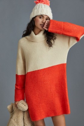 Line & Dot Karina Colorblocked Sweater Dress | colour block high neck jumper dresses - flipped
