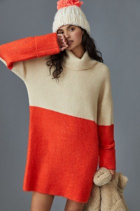 Line & Dot Karina Colorblocked Sweater Dress | colour block high neck jumper dresses