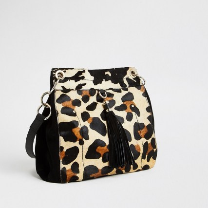 RIVER ISLAND Beige leather leopard print bag / animal prints / shoulder bags - flipped