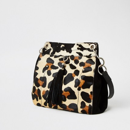 RIVER ISLAND Beige leather leopard print bag / animal prints / shoulder bags