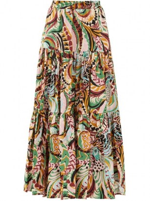 LA DOUBLEJ Big Skirt peacock-print cotton-poplin maxi skirt | abstract prints | tiered skirts