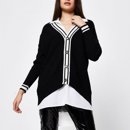 River Island Black button up long sleeve jumper | monochrome knitwear - flipped