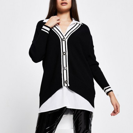 River Island Black button up long sleeve jumper | monochrome knitwear