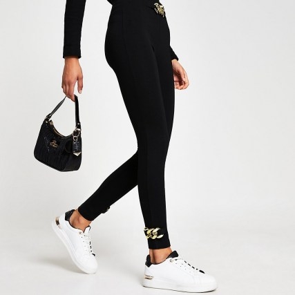RIVER ISLAND Black chain detail leggings ~ sports luxe pants - flipped
