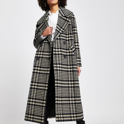 RIVER ISLAND Black check print oversized longline coat ~ monochrome dogtooth checks ~ checked winter coats - flipped