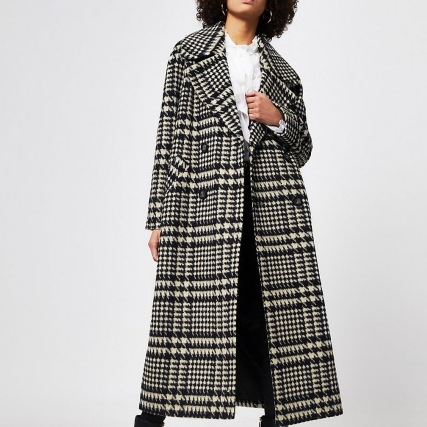 RIVER ISLAND Black check print oversized longline coat ~ monochrome dogtooth checks ~ checked winter coats