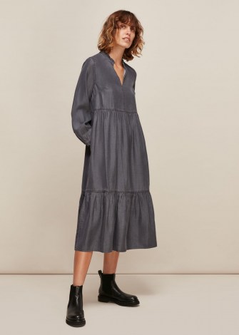 WHISTLES DENIM TRAPEZE DRESS BLACK ~ relaxed fit dresses - flipped