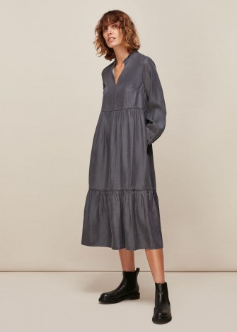 WHISTLES DENIM TRAPEZE DRESS BLACK ~ relaxed fit dresses