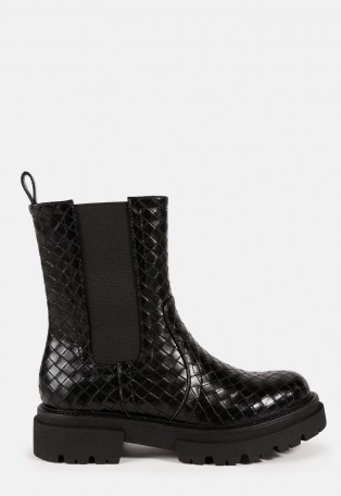 MISSGUIDED black faux leather woven ankle boots - flipped