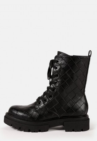 MISSGUIDED black woven faux leather lace up ankle boots