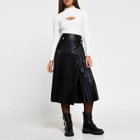 River Island Black wrap front pleated midi skirt