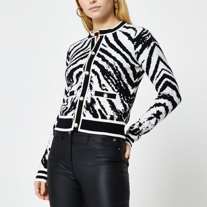 River Island Black zebra print fitted cardigan | monochrome animal cardigans - flipped
