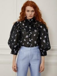 SISTER JANE DREAM Gilda Jacquard Puff Sleeve Blouse ~ romantic style floral blouses ~ balloon sleeve tops ~ romance in fashion