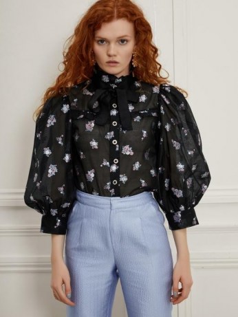 SISTER JANE DREAM Gilda Jacquard Puff Sleeve Blouse ~ romantic style floral blouses ~ balloon sleeve tops ~ romance in fashion - flipped