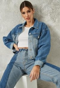 MISSGUIDED blue panelled cropped denim jacket – casual style jackets
