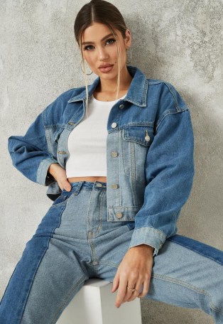 MISSGUIDED blue panelled cropped denim jacket – casual style jackets