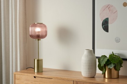 MADE Studio Briz Table Lamp, Antique Brass & Pink ~ chic lamps ~ stylish home furnishing - flipped