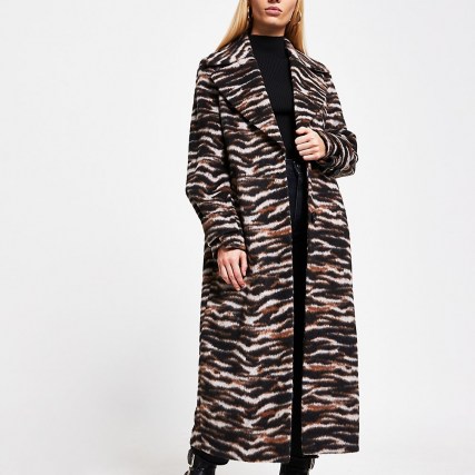RIVER ISLAND Brown animal print longline coat