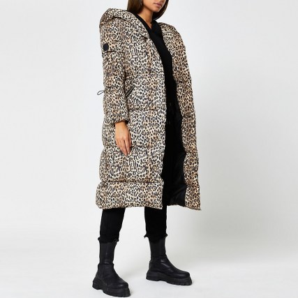 RIVER ISLAND Brown leopard print puffer coat / padded animal print coats - flipped