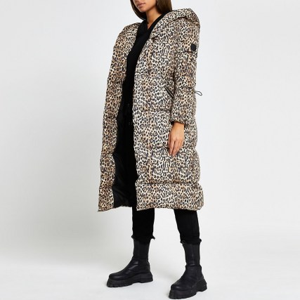 RIVER ISLAND Brown leopard print puffer coat / padded animal print coats