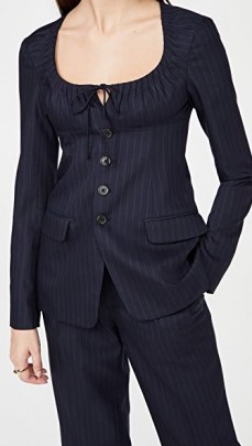 By any Other Name Scoop Neck Tailored Blazer in Navy Stripe ~ fitted bust blazers - flipped