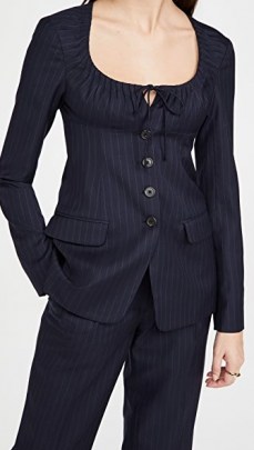 By any Other Name Scoop Neck Tailored Blazer in Navy Stripe ~ fitted bust blazers