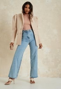 MISSGUIDED camel puff sleeve formal coat ~ short neutral coats