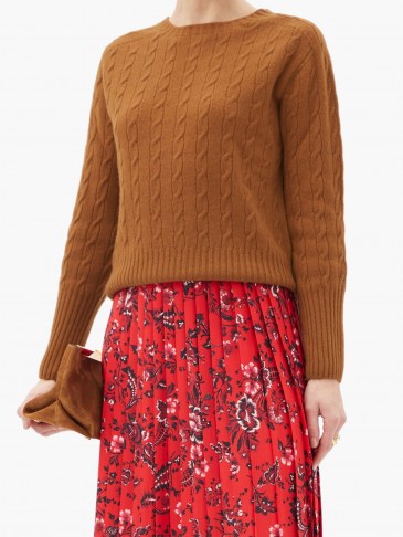ERDEM Carmine camel cable-knit cashmere sweater ~ brown crew neck jumpers - flipped