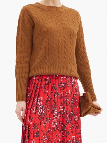 ERDEM Carmine camel cable-knit cashmere sweater ~ brown crew neck jumpers