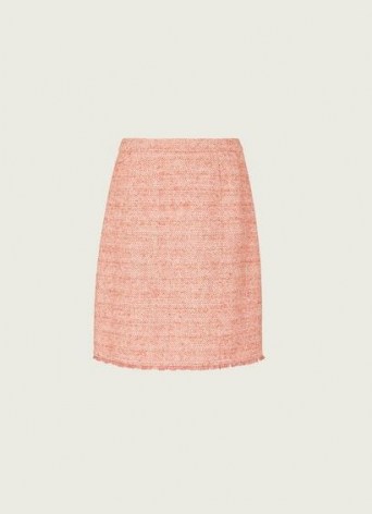 L.K. BENNETT CELESTE PINK TWEED MINI SKIRT ~ frayed hem skirts ~ textured fabrics