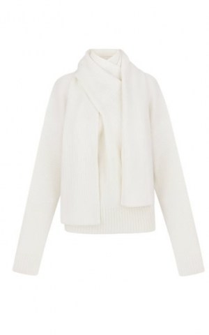 Anna October Celia Oversized Wool-Blend Scarf-Neck Sweater | sweaters with scarves attached - flipped