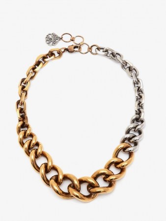 Alexander McQueen Chain Choker in Antique Gold | chunky chain chokers | double colour brass statement necklaces - flipped
