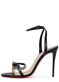 CHRISTIAN LOUBOUTIN Jewel Queen 100 black leather sandals ~ crystal bows