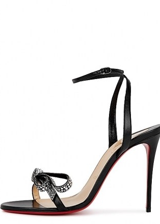 CHRISTIAN LOUBOUTIN Jewel Queen 100 black leather sandals ~ crystal bows