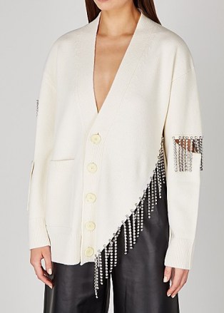 CHRISTOPHER KANE Cream crystal-embellished wool cardigan ~ luxe cardigans ~ designer knitwear - flipped