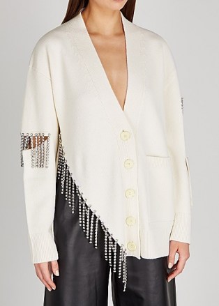 CHRISTOPHER KANE Cream crystal-embellished wool cardigan ~ luxe cardigans ~ designer knitwear