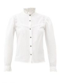 ETRO Corsica frill-neck bib-front cotton shirt ~ ruffled high collared shirts ~ romantic style clothing