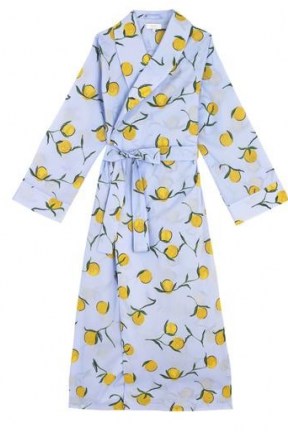 YOLKE Lemon Print Cotton Dressing Gown – gowns – nightwear – fruit printed robes - flipped