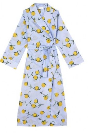 YOLKE Lemon Print Cotton Dressing Gown – gowns – nightwear – fruit printed robes