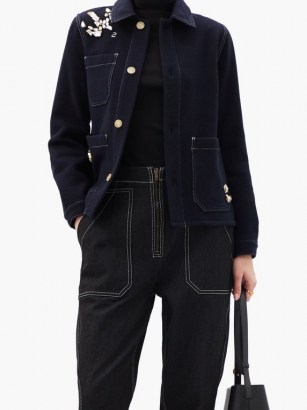 SSŌNE Craft cystal-embellished wool jacket ~ navy topstitch jackets - flipped