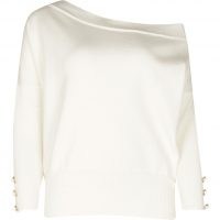 RIVER ISLAND Cream long sleeve asymmetric knit top – off one shoulder tops