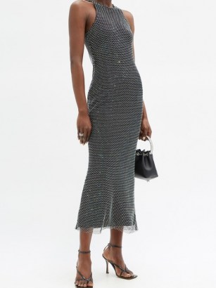 DAVID KOMA Crystal-embellished mesh midi dress ~ luxe dresses ~ glamorous LBD - flipped