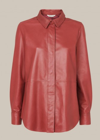 WHISTLES PANELLED LEATHER SHIRT DARK RED ~ luxe shirts