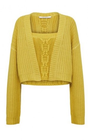 Dorothee Schumacher Delightful Match Wool Cable-Knit Twinset | yellow knitted twinsets - flipped